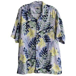 Tommy Bahama Men's Silk Hawaiian Camp Shirt, Palm Leaf - Med